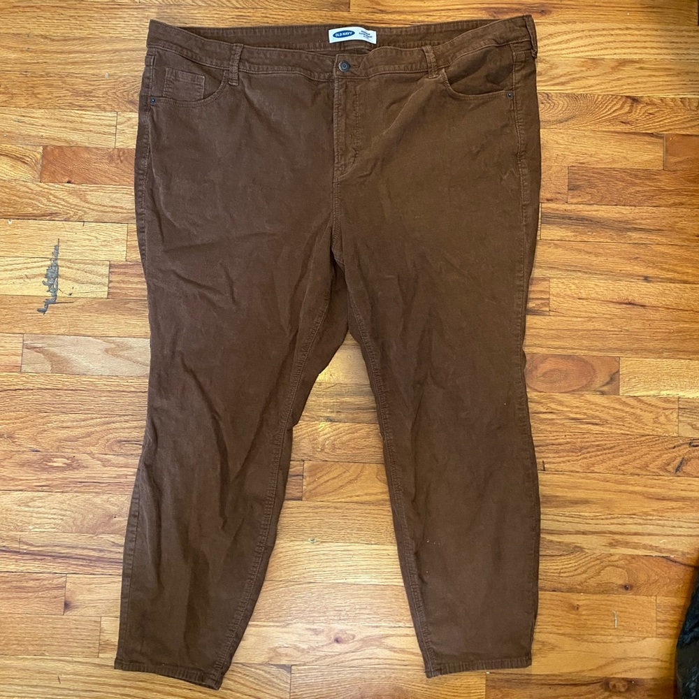 Brown Corduroy Slim Slim Fit  Pants Plus 26W